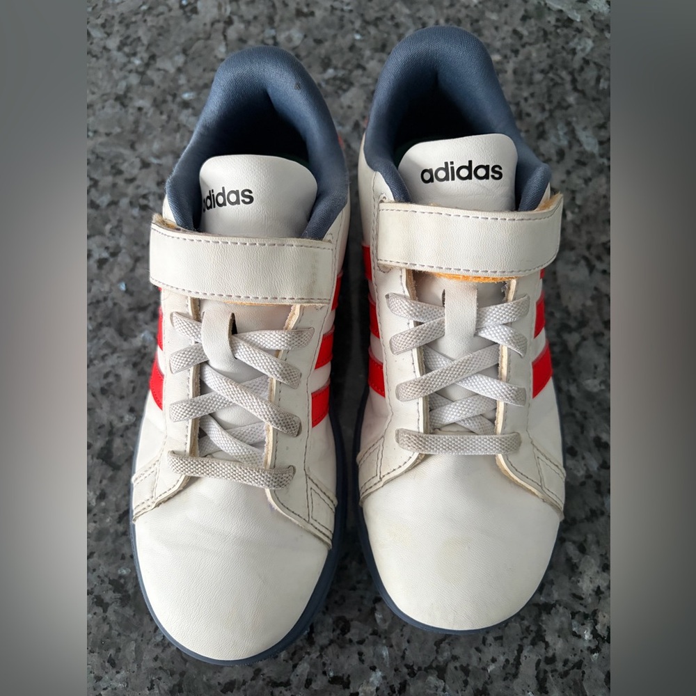 Adidas Kids White and Red Velcro Sneakers